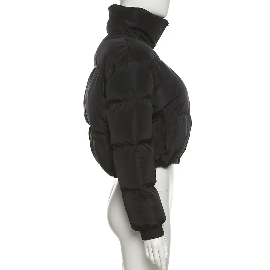 Faux PU Leather Y2K Bubble Puffer Winter Warm Jacket Women Long Sleeve Coats - Blade & Thread
