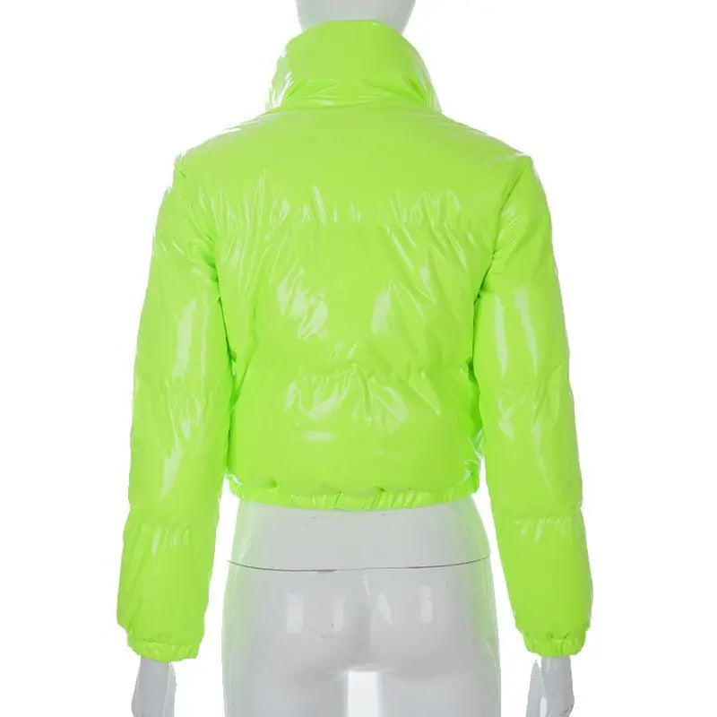 Faux PU Leather Y2K Bubble Puffer Winter Warm Jacket Women Long Sleeve Coats - Blade & Thread