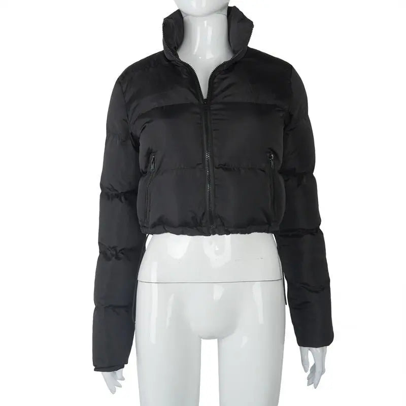 Faux PU Leather Y2K Bubble Puffer Winter Warm Jacket Women Long Sleeve Coats - Blade & Thread