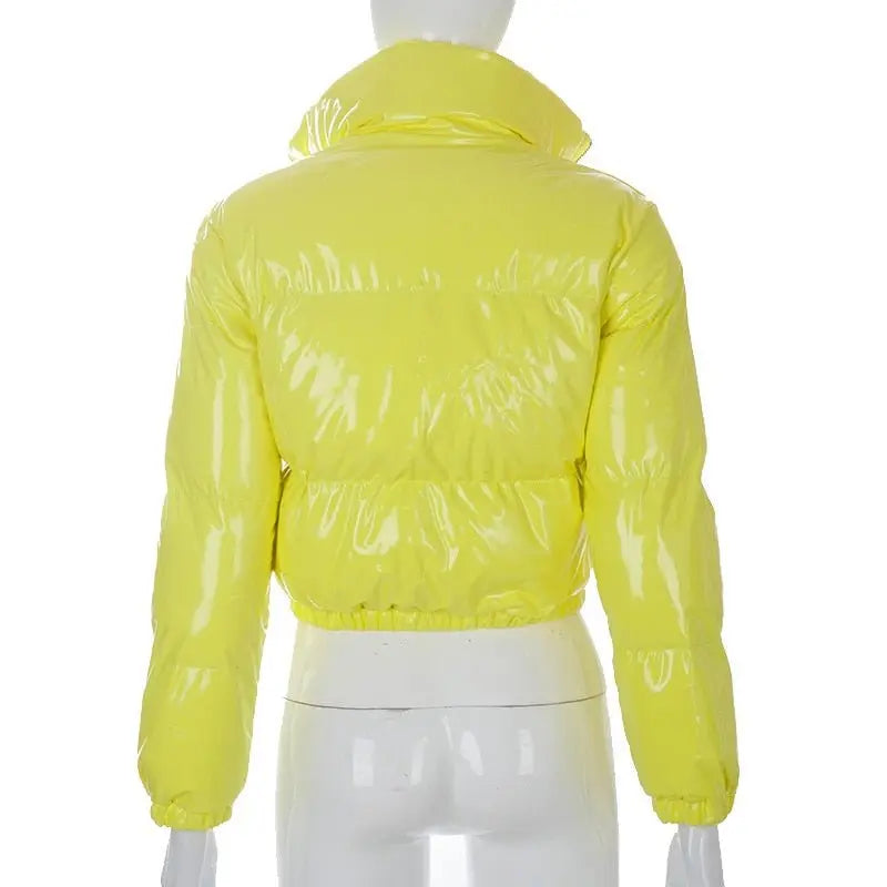 Faux PU Leather Y2K Bubble Puffer Winter Warm Jacket Women Long Sleeve Coats - Blade & Thread