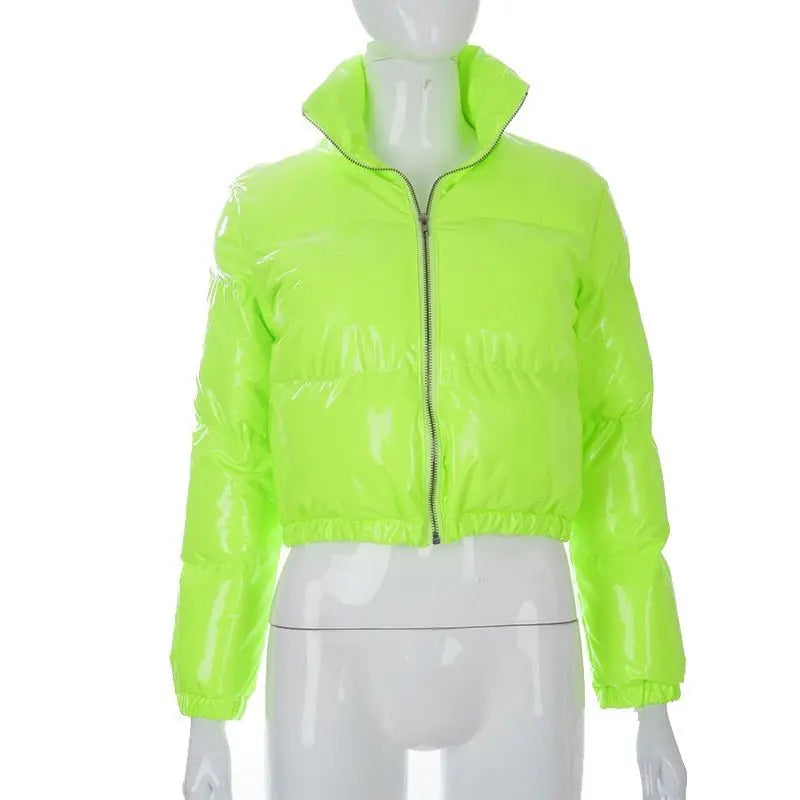 Faux PU Leather Y2K Bubble Puffer Winter Warm Jacket Women Long Sleeve Coats - Blade & Thread