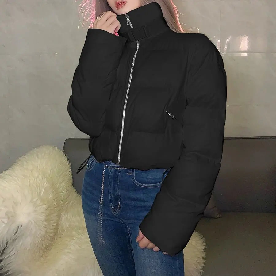 Faux PU Leather Y2K Bubble Puffer Winter Warm Jacket Women Long Sleeve Coats - Blade & Thread