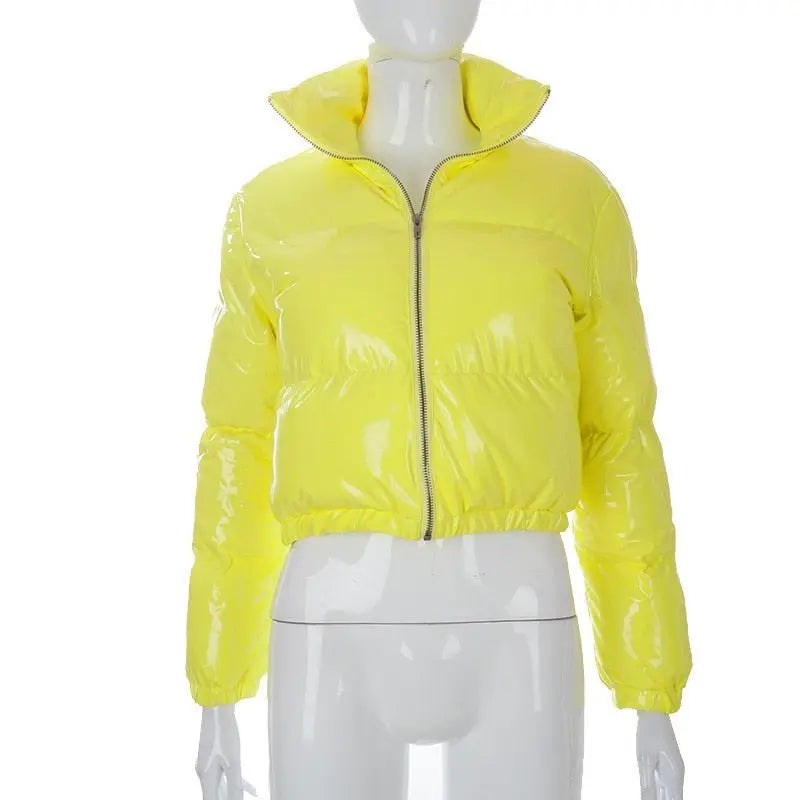 Faux PU Leather Y2K Bubble Puffer Winter Warm Jacket Women Long Sleeve Coats - Blade & Thread
