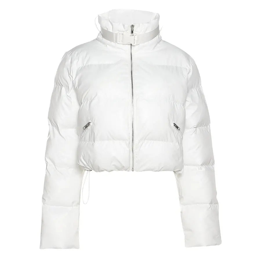 Faux PU Leather Y2K Bubble Puffer Winter Warm Jacket Women Long Sleeve Coats - Blade & Thread