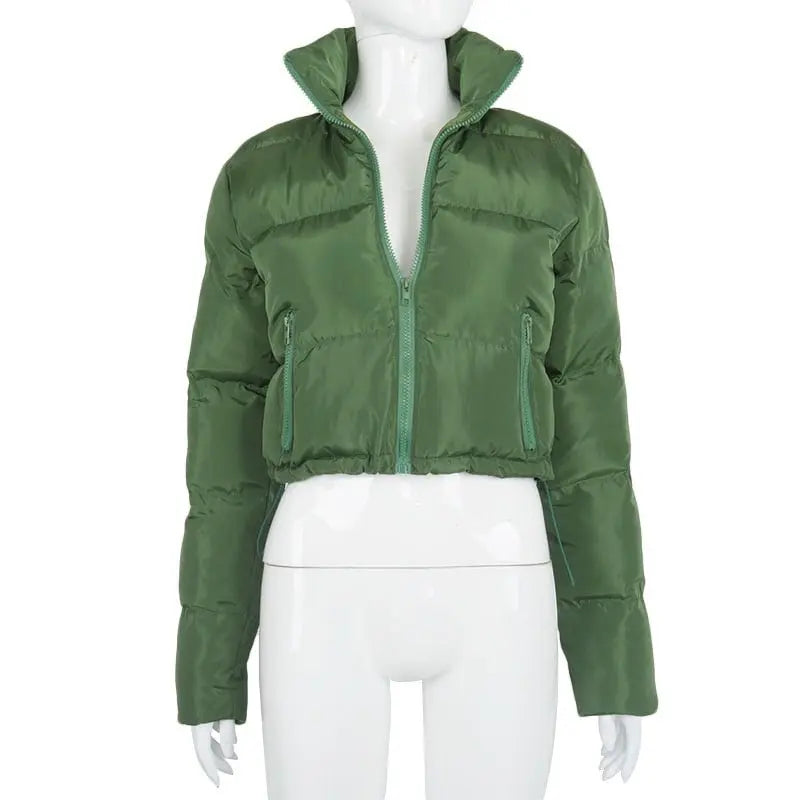 Faux PU Leather Y2K Bubble Puffer Winter Warm Jacket Women Long Sleeve Coats - Blade & Thread