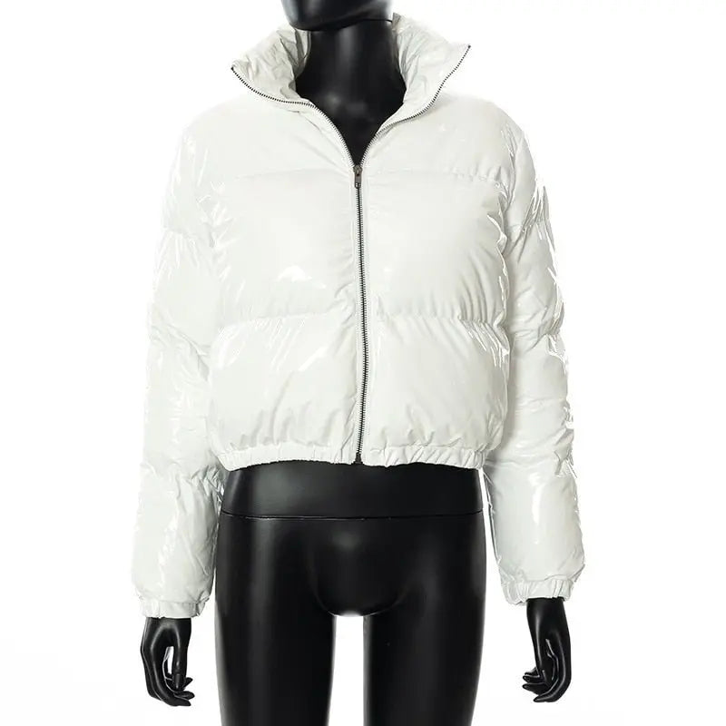 Faux PU Leather Y2K Bubble Puffer Winter Warm Jacket Women Long Sleeve Coats - Blade & Thread