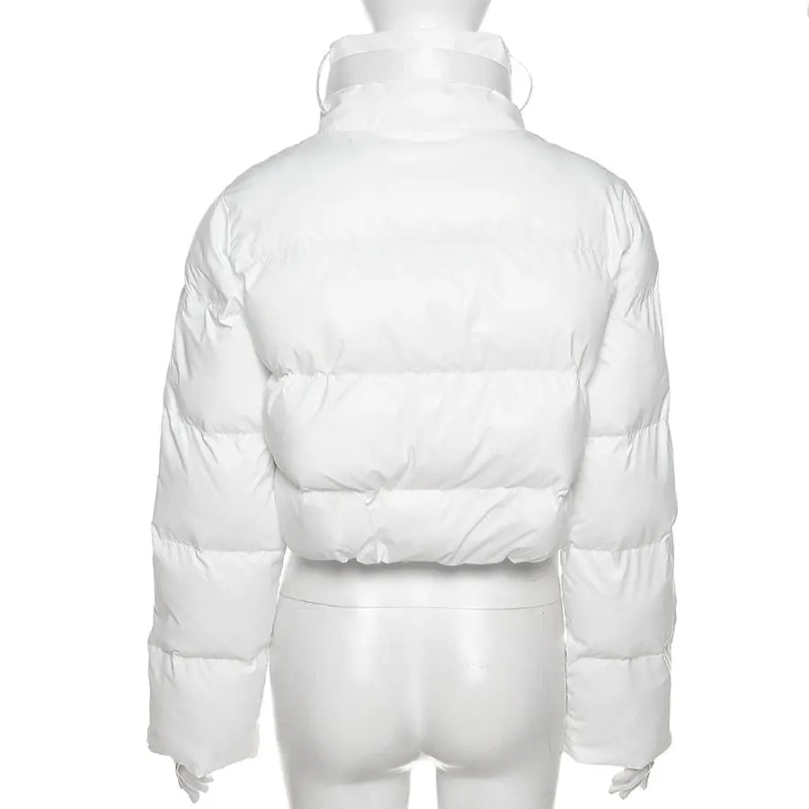 Faux PU Leather Y2K Bubble Puffer Winter Warm Jacket Women Long Sleeve Coats - Blade & Thread