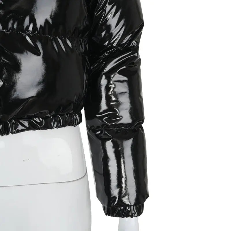 Faux PU Leather Y2K Bubble Puffer Winter Warm Jacket Women Long Sleeve Coats - Blade & Thread