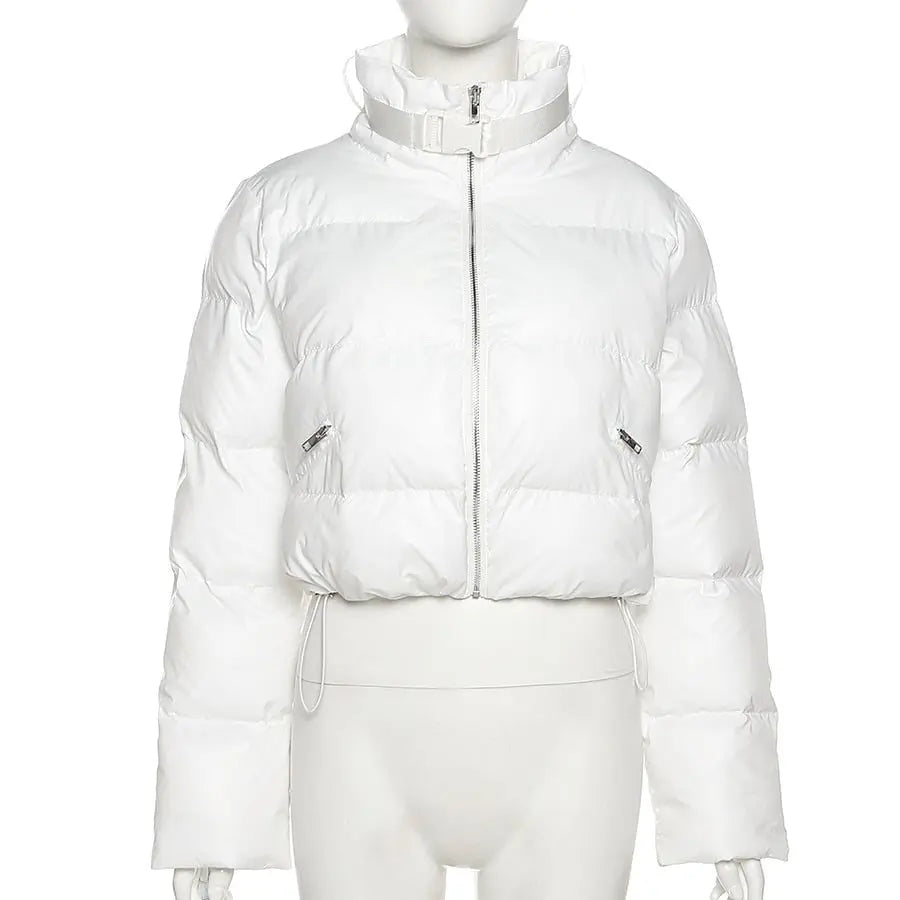 Faux PU Leather Y2K Bubble Puffer Winter Warm Jacket Women Long Sleeve Coats - Blade & Thread