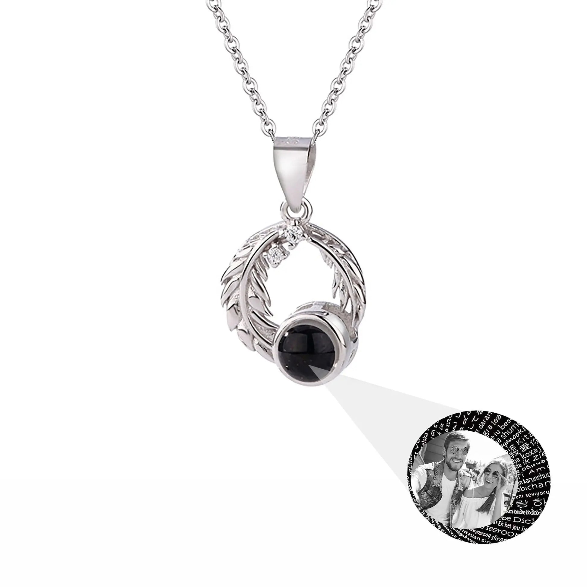 Feathers for customized photos Projection Necklace Pendant Jewelry For Lover Girlfriend - Blade & Thread
