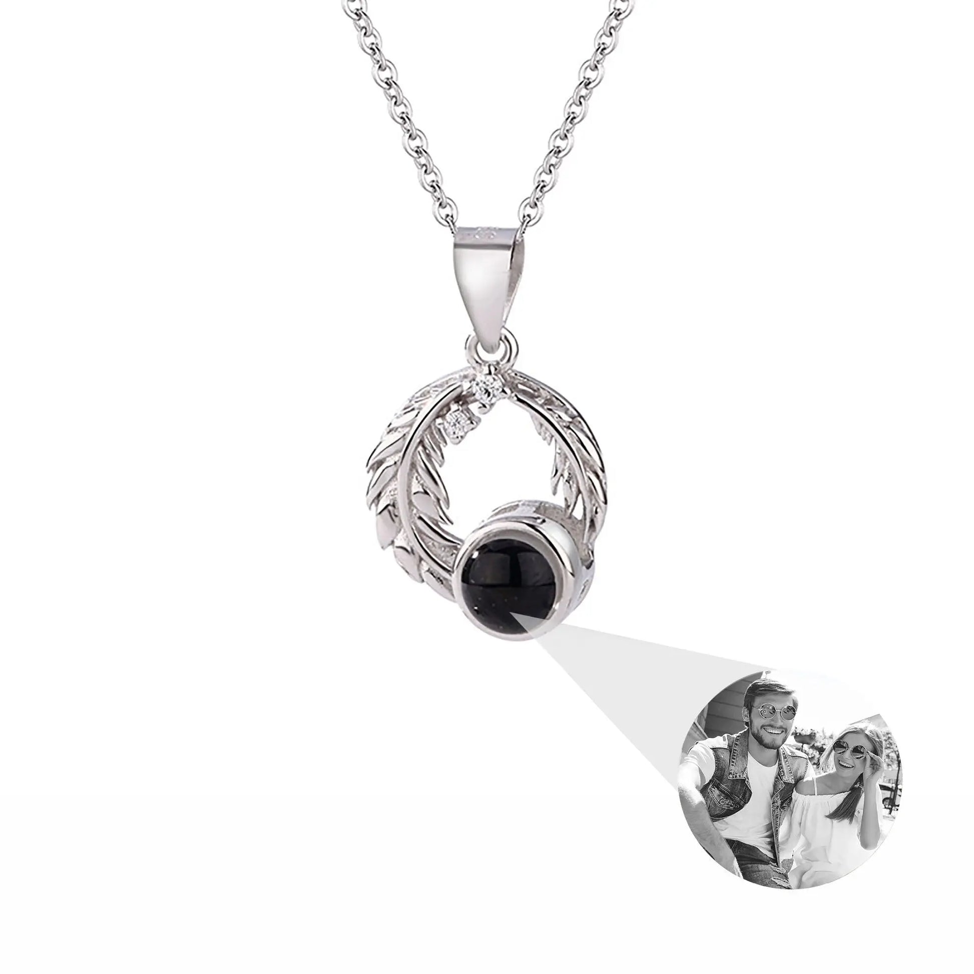 Feathers for customized photos Projection Necklace Pendant Jewelry For Lover Girlfriend - Blade & Thread