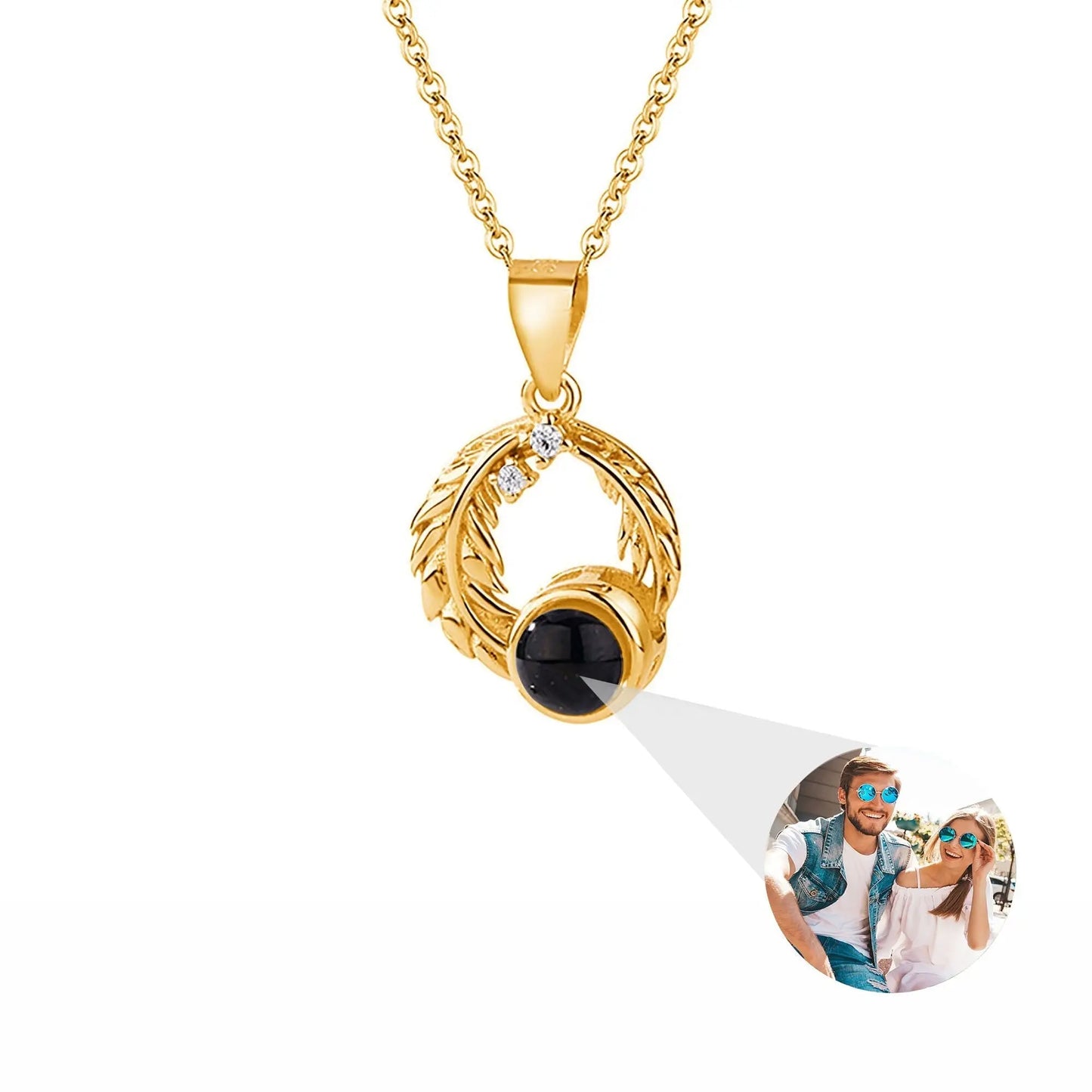 Feathers for customized photos Projection Necklace Pendant Jewelry For Lover Girlfriend - Blade & Thread