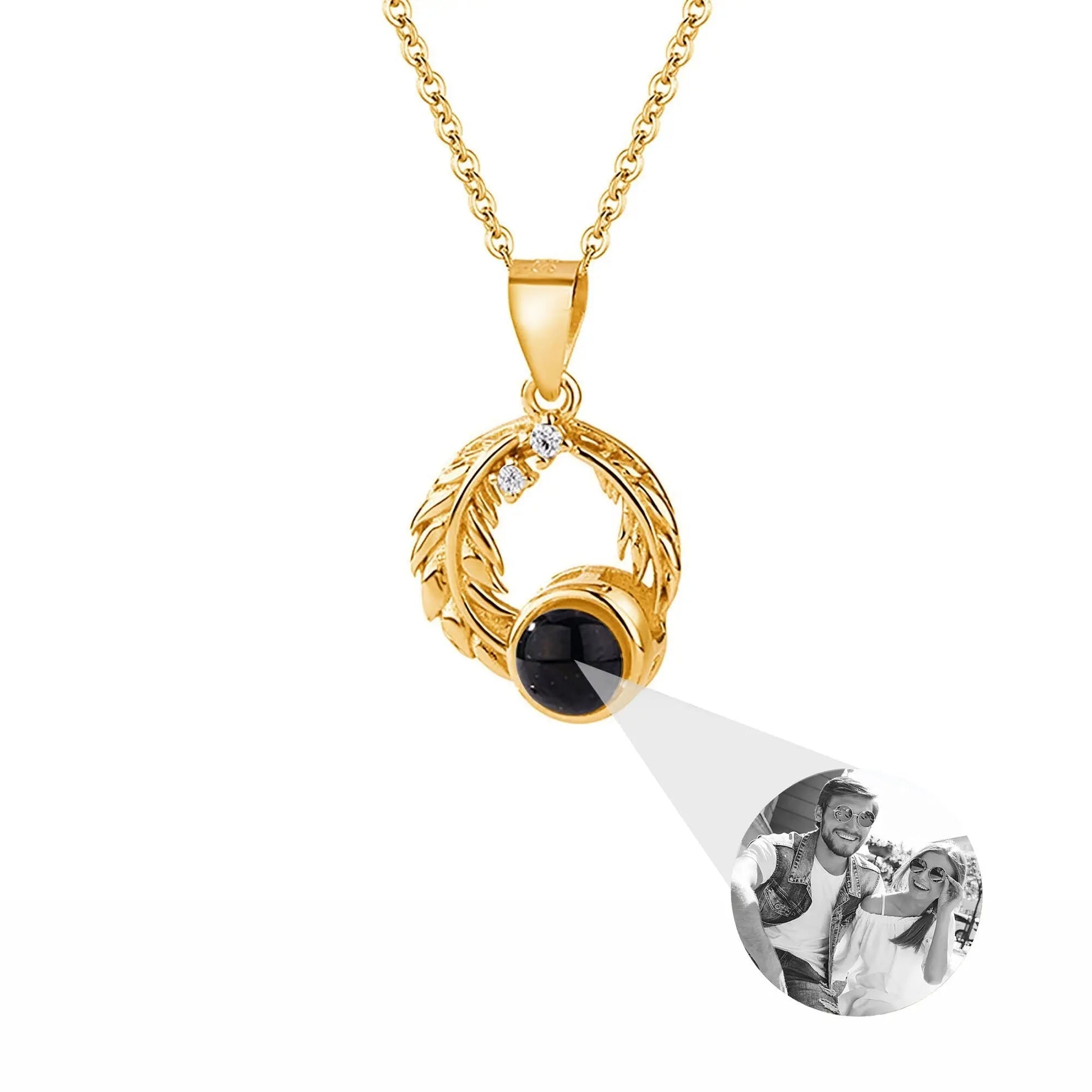 Feathers for customized photos Projection Necklace Pendant Jewelry For Lover Girlfriend - Blade & Thread