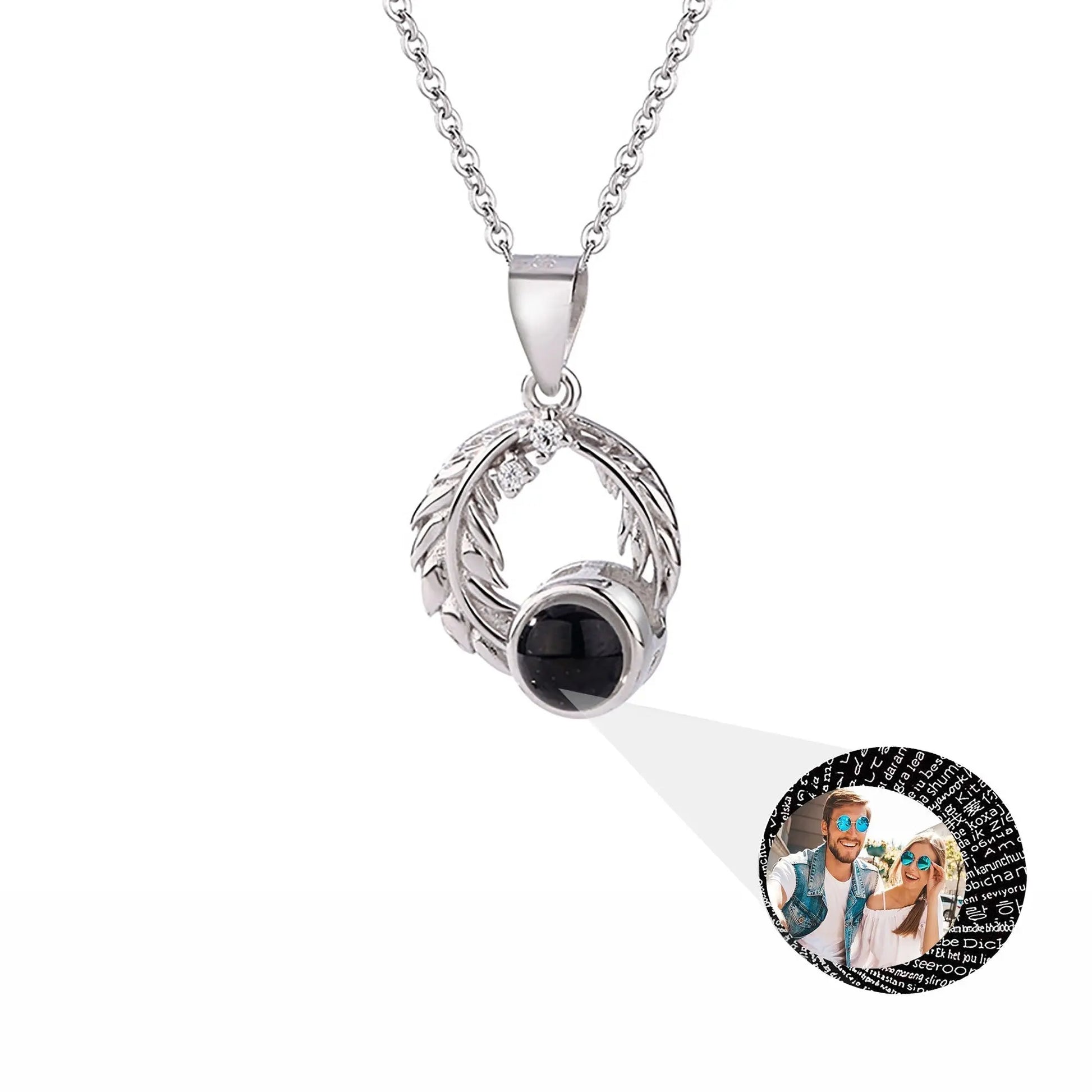Feathers for customized photos Projection Necklace Pendant Jewelry For Lover Girlfriend - Blade & Thread