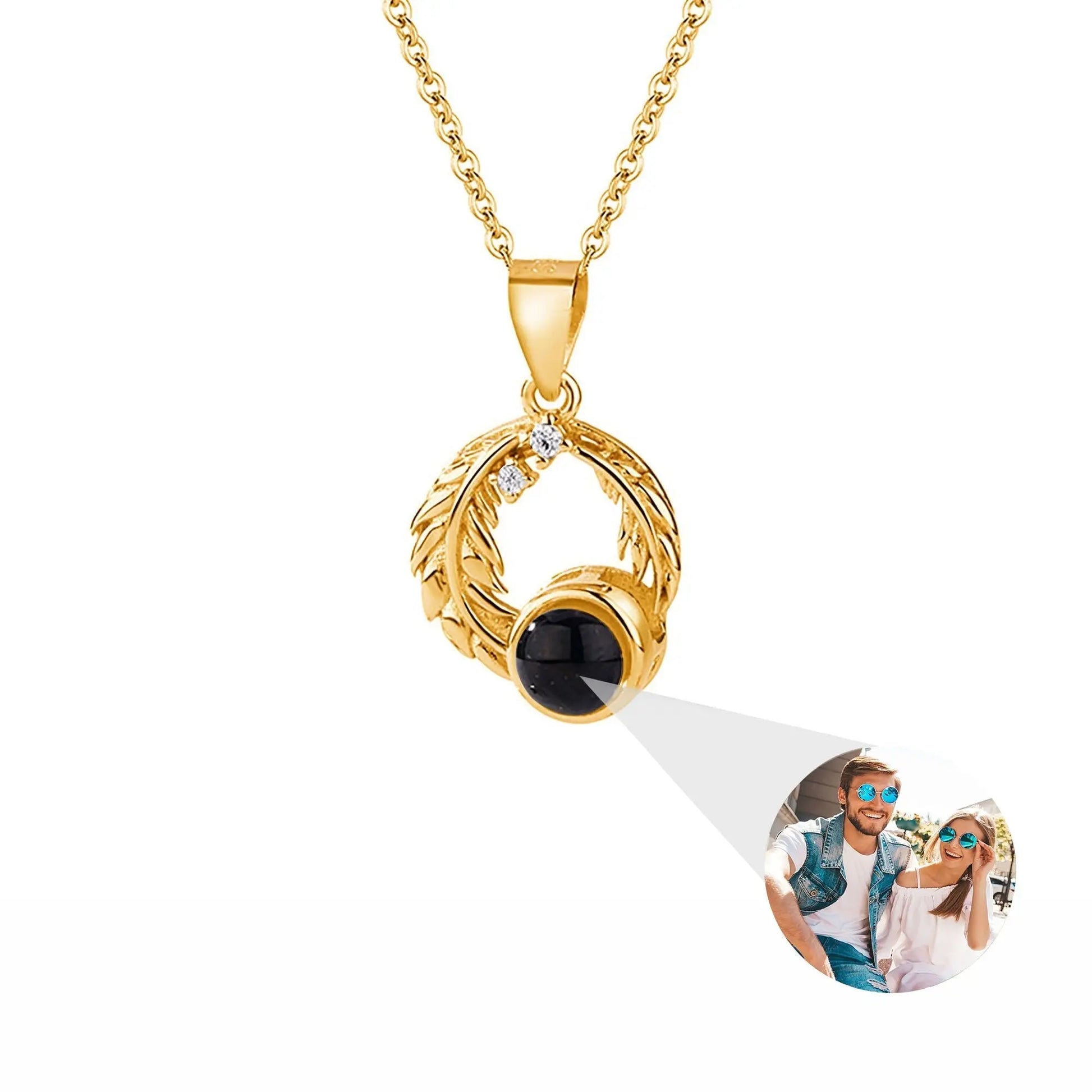 Feathers for customized photos Projection Necklace Pendant Jewelry For Lover Girlfriend - Blade & Thread
