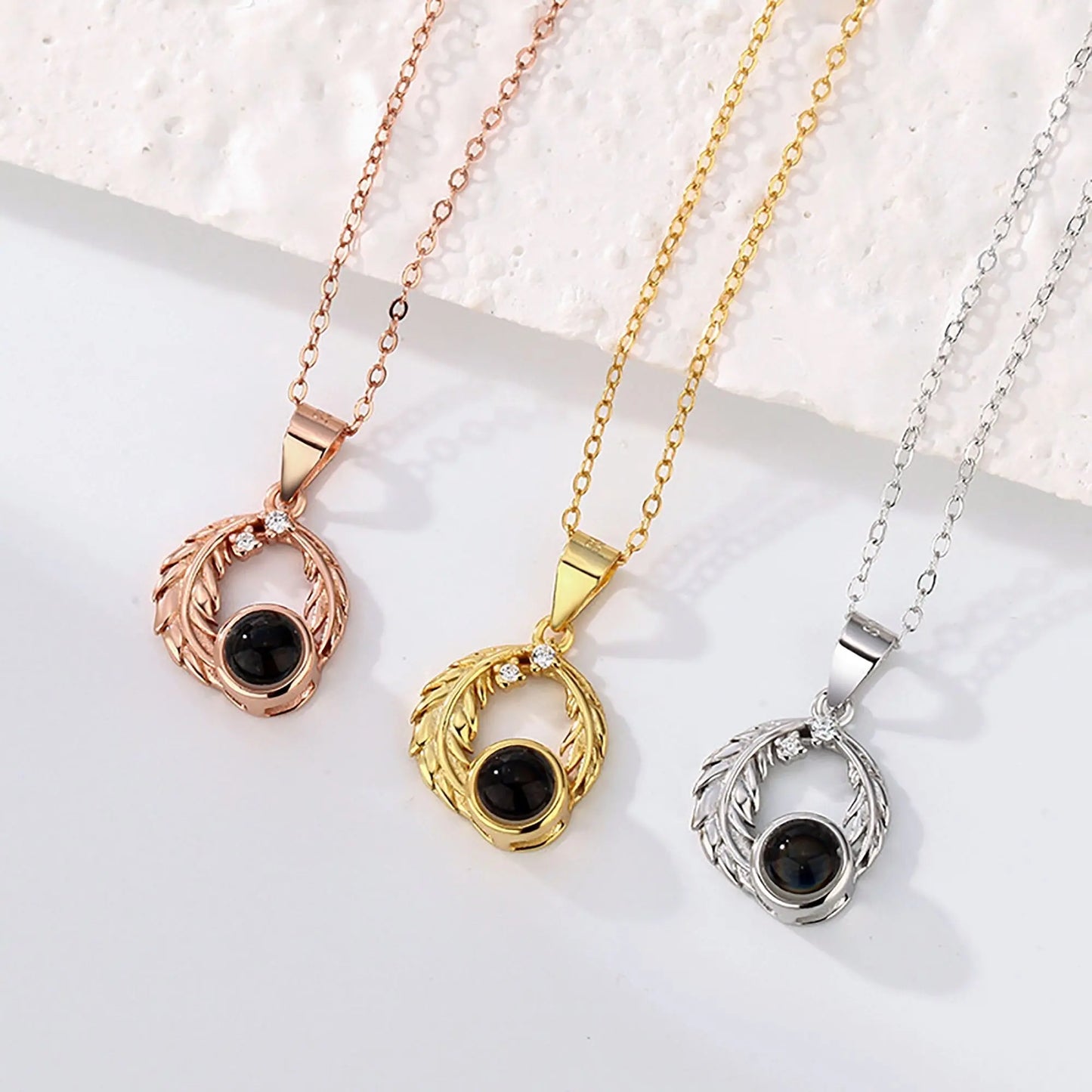 Feathers for customized photos Projection Necklace Pendant Jewelry For Lover Girlfriend - Blade & Thread