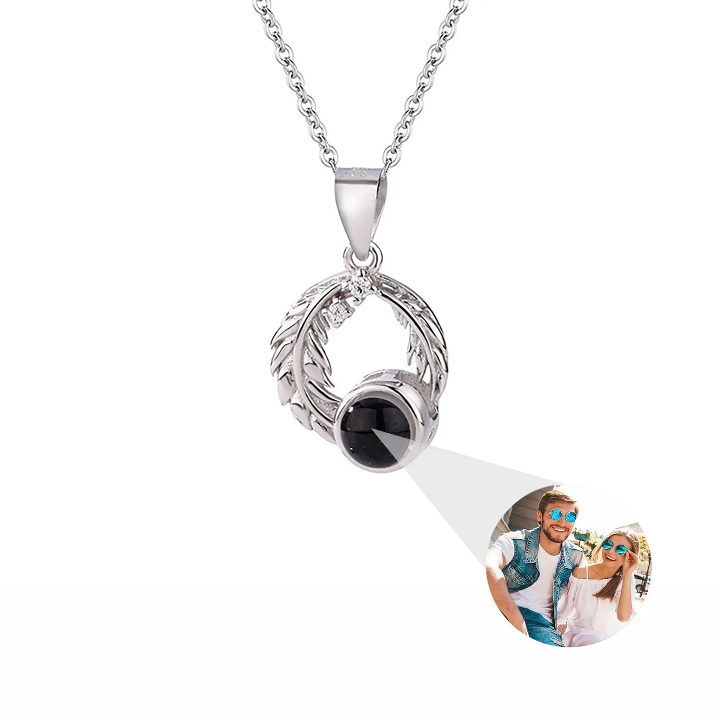 Feathers for customized photos Projection Necklace Pendant Jewelry For Lover Girlfriend - Blade & Thread