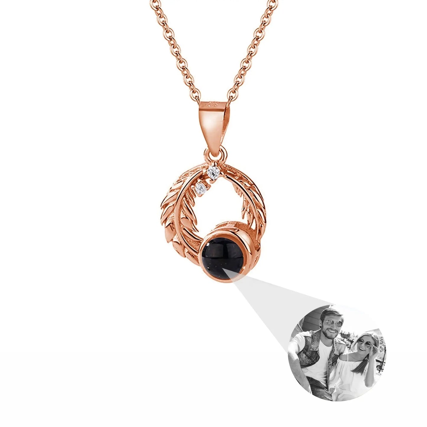 Feathers for customized photos Projection Necklace Pendant Jewelry For Lover Girlfriend - Blade & Thread