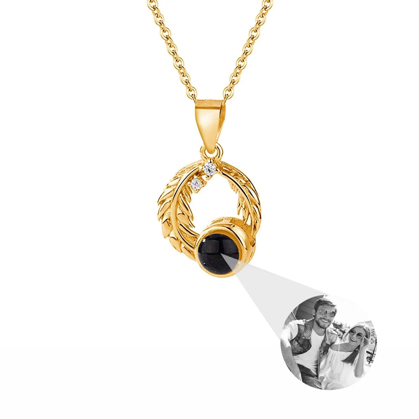 Feathers for customized photos Projection Necklace Pendant Jewelry For Lover Girlfriend - Blade & Thread