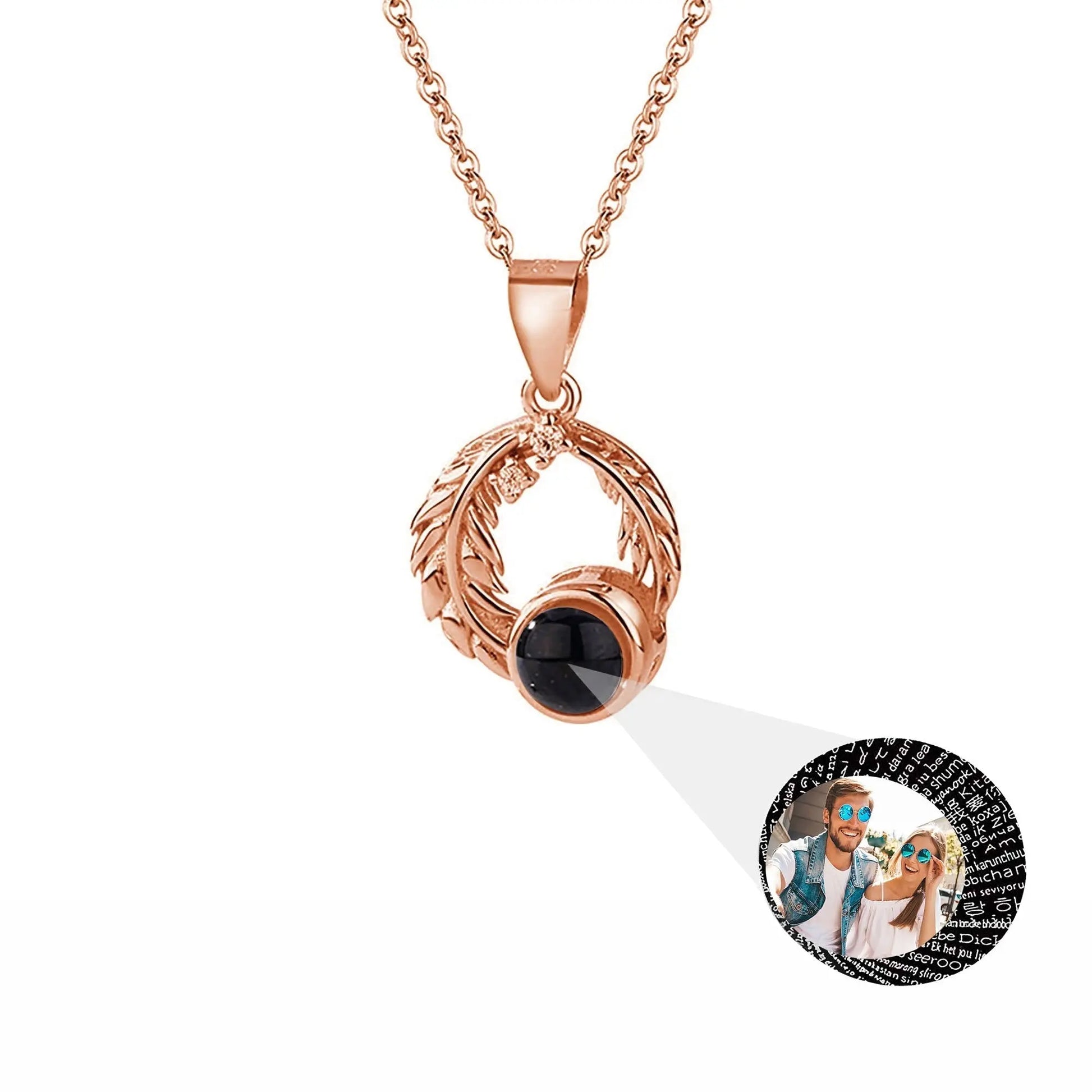 Feathers for customized photos Projection Necklace Pendant Jewelry For Lover Girlfriend - Blade & Thread