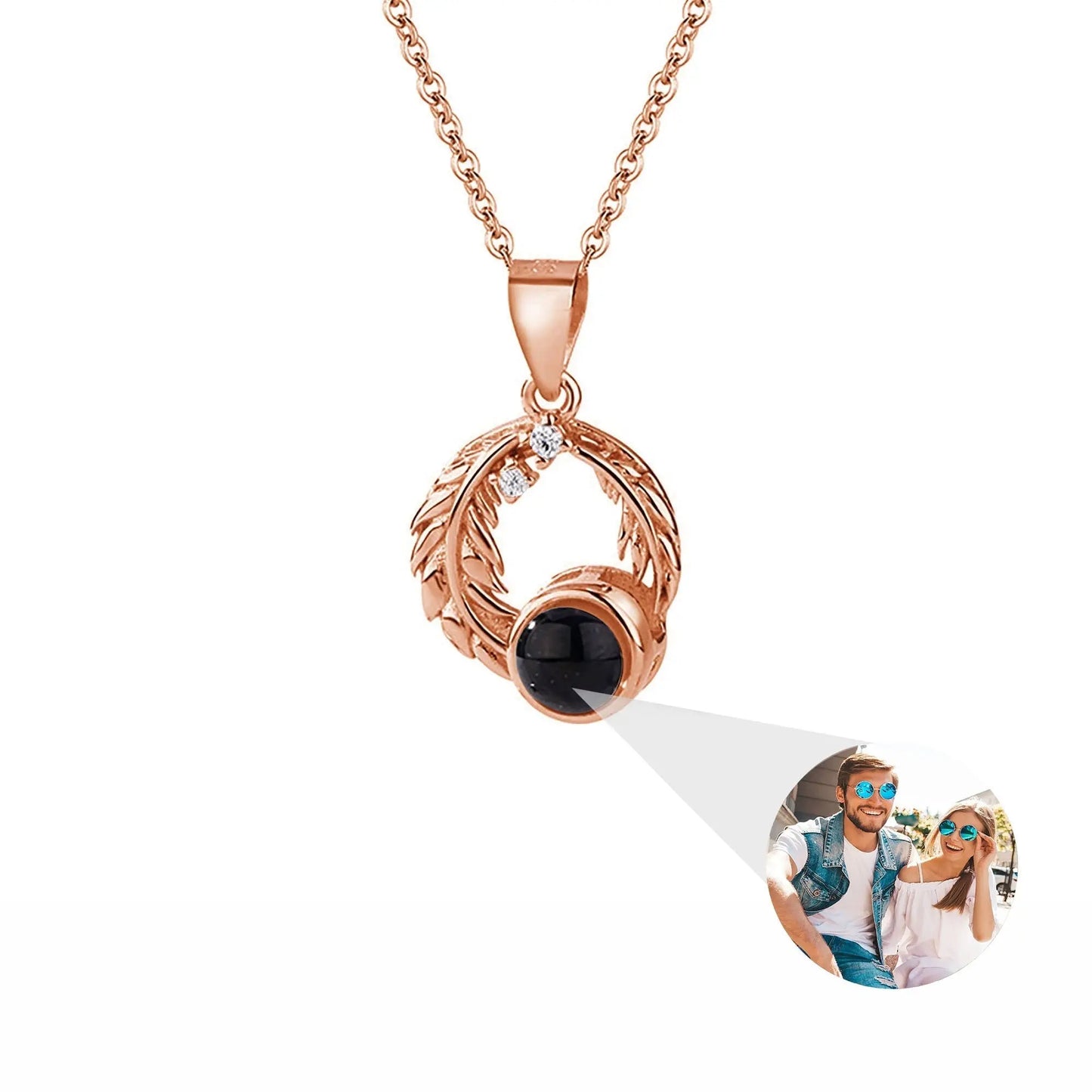 Feathers for customized photos Projection Necklace Pendant Jewelry For Lover Girlfriend - Blade & Thread