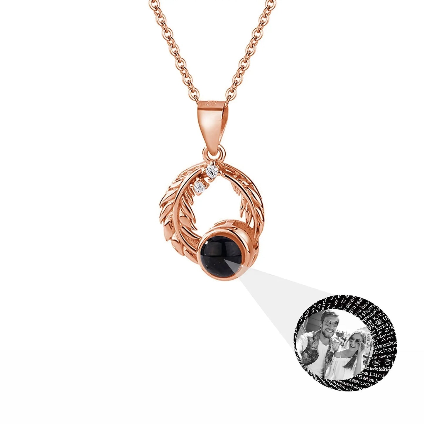 Feathers for customized photos Projection Necklace Pendant Jewelry For Lover Girlfriend - Blade & Thread