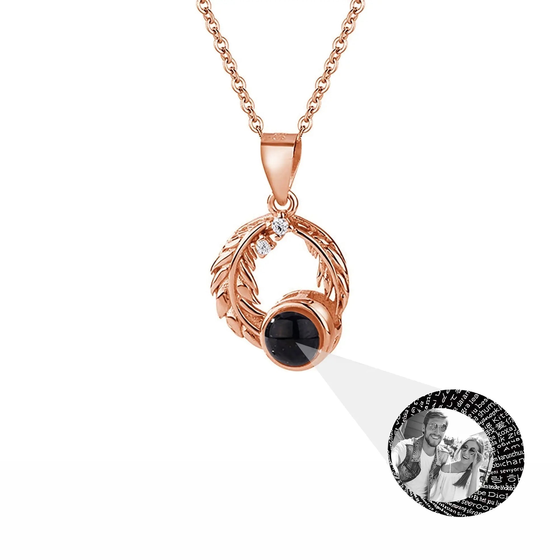 Feathers for customized photos Projection Necklace Pendant Jewelry For Lover Girlfriend - Blade & Thread