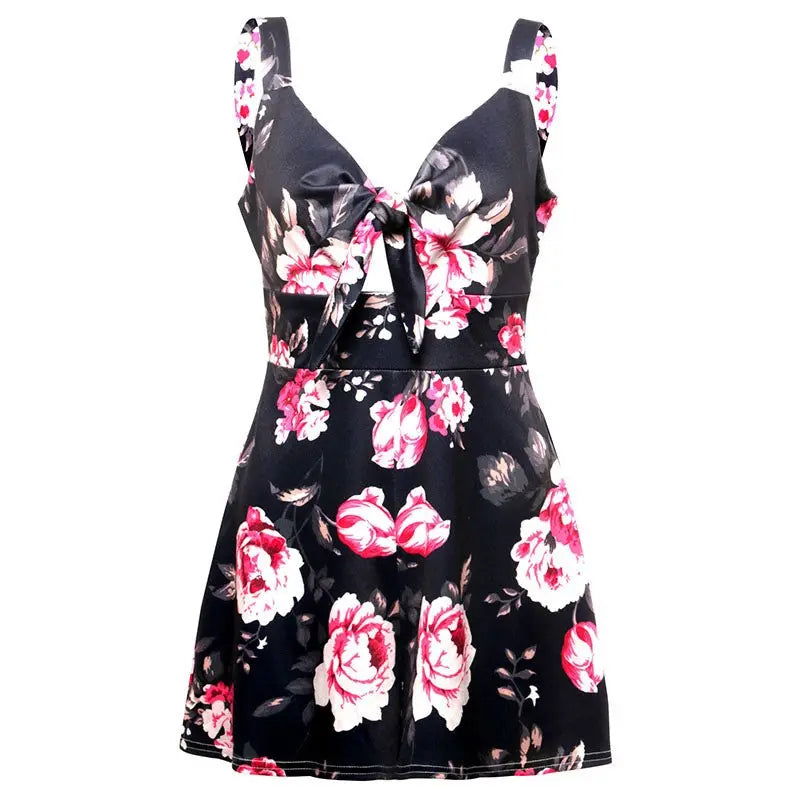 Female Sexy Playsuit print sexy V-neck short jumpsuit women loose casual beach romper - Blade & Thread