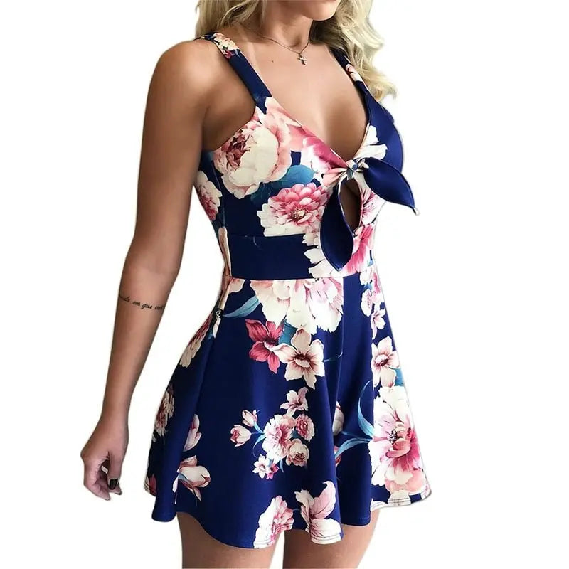 Female Sexy Playsuit print sexy V-neck short jumpsuit women loose casual beach romper - Blade & Thread