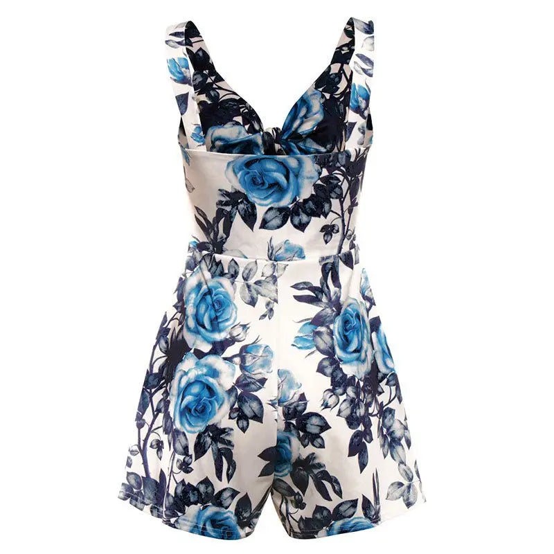 Female Sexy Playsuit print sexy V-neck short jumpsuit women loose casual beach romper - Blade & Thread