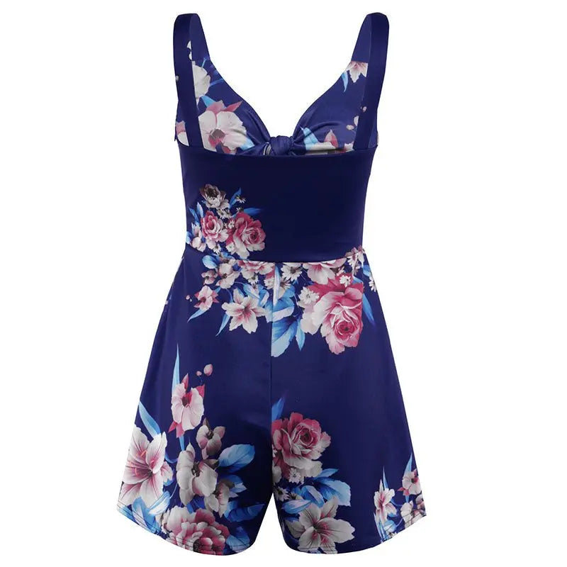 Female Sexy Playsuit print sexy V-neck short jumpsuit women loose casual beach romper - Blade & Thread