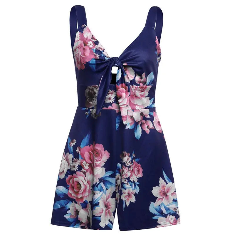 Female Sexy Playsuit print sexy V-neck short jumpsuit women loose casual beach romper - Blade & Thread