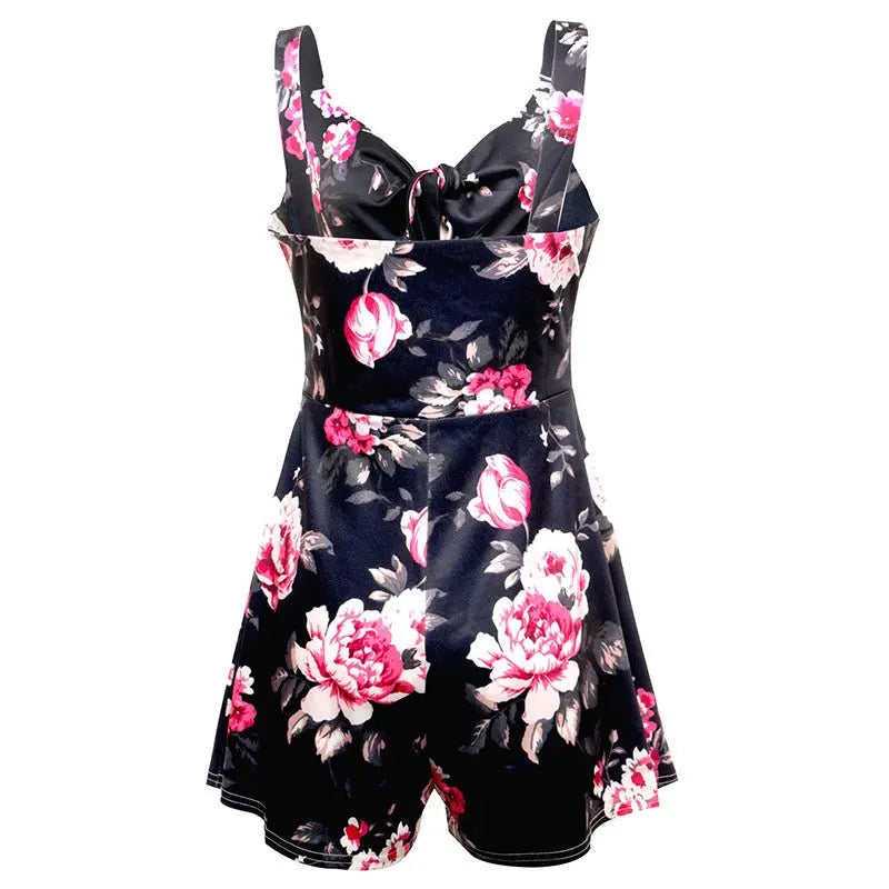 Female Sexy Playsuit print sexy V-neck short jumpsuit women loose casual beach romper - Blade & Thread