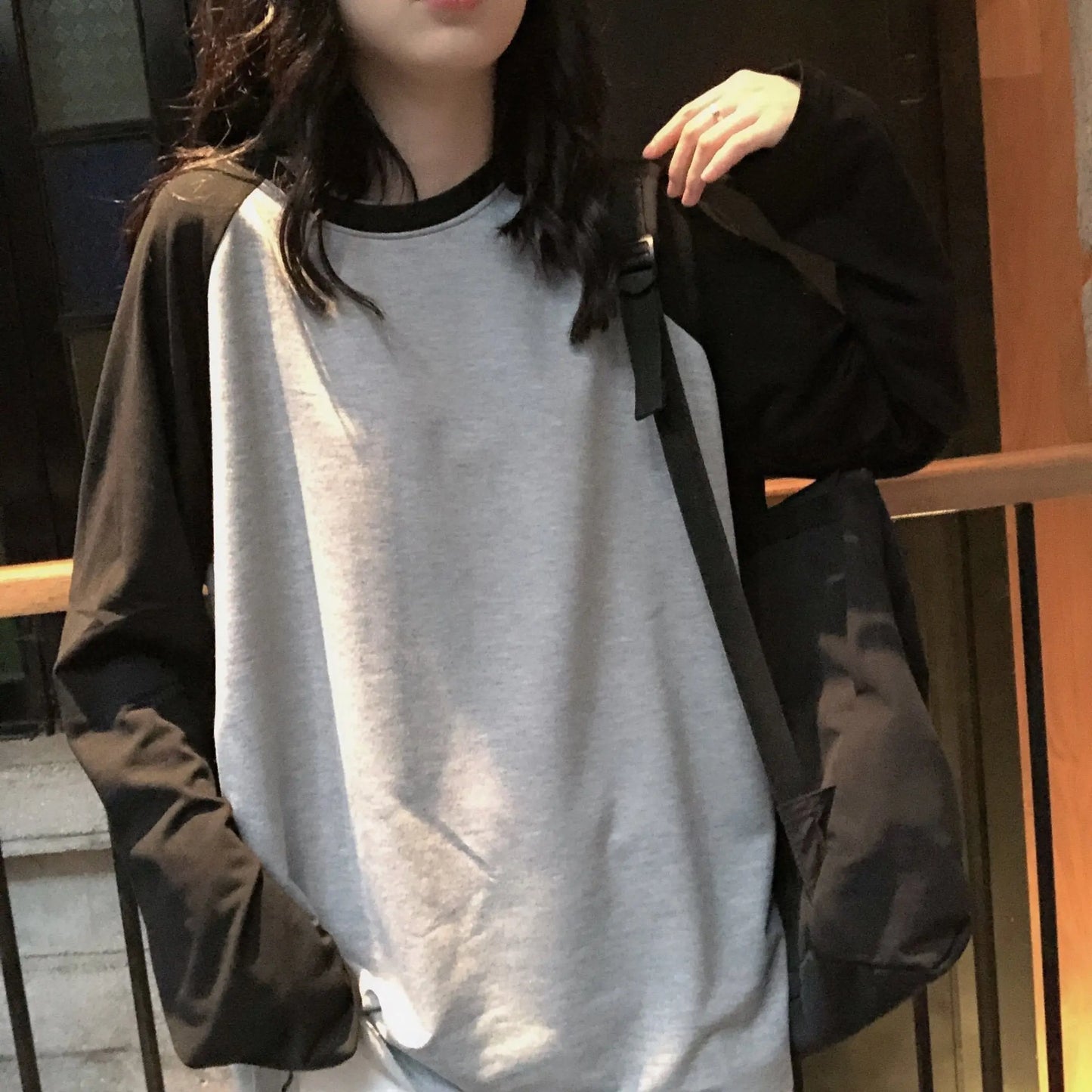 Female T-shirt Round collar Contrast Color Long Sleeve T Shirt Women spring T-Shirts - Blade & Thread
