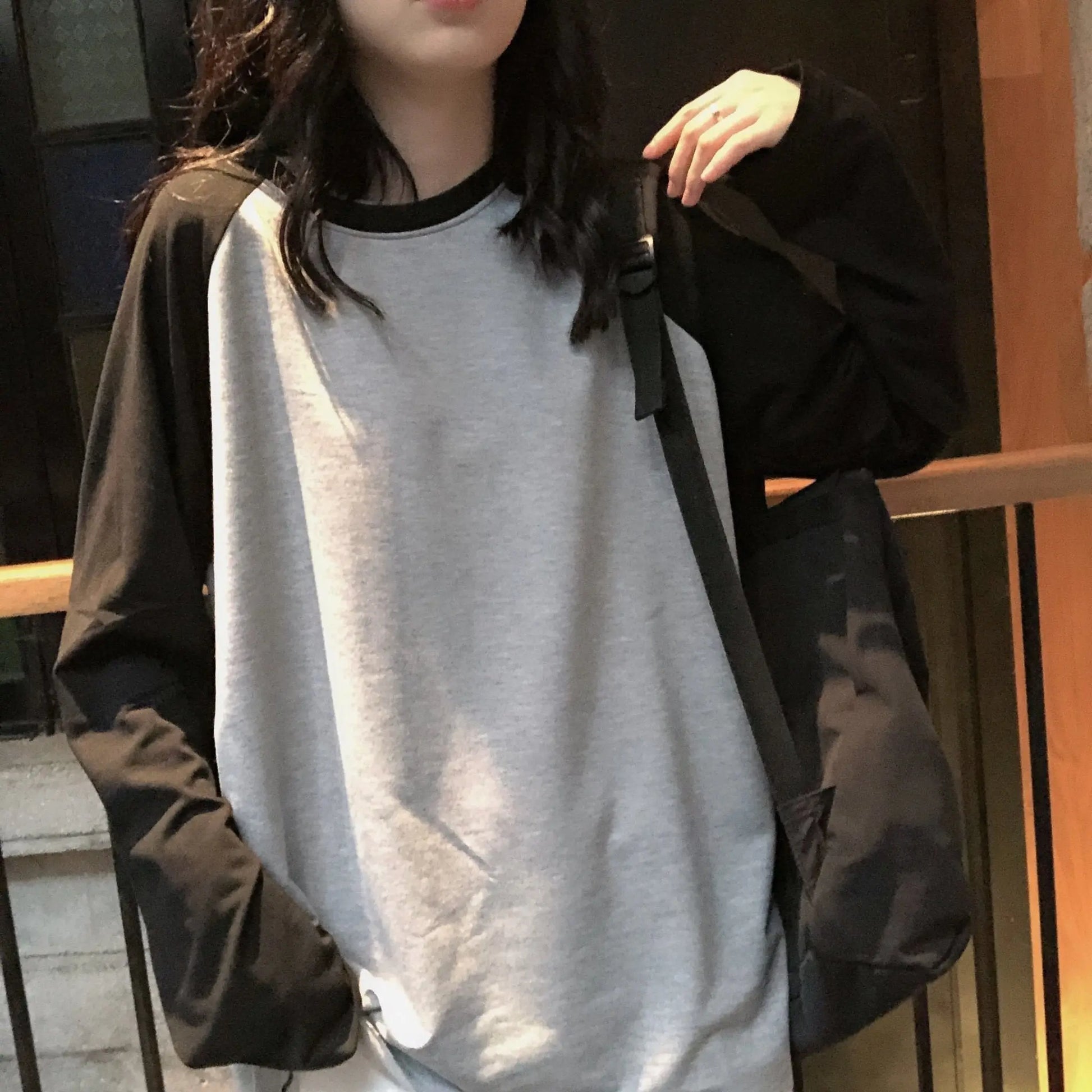 Female T-shirt Round collar Contrast Color Long Sleeve T Shirt Women spring T-Shirts - Blade & Thread