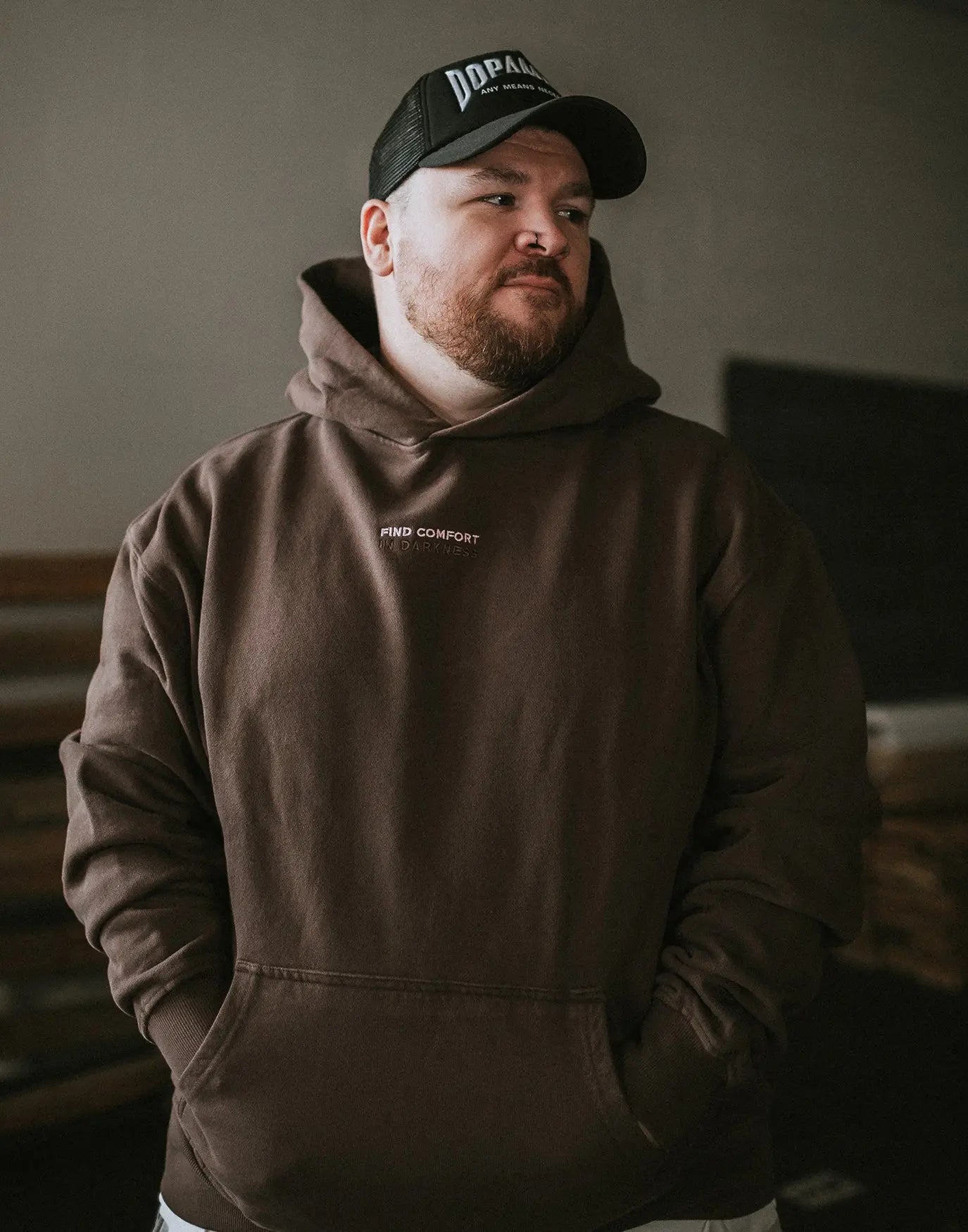 Find Comfort Pullover Hoodie Mocha Any Means Necessary Clothing
