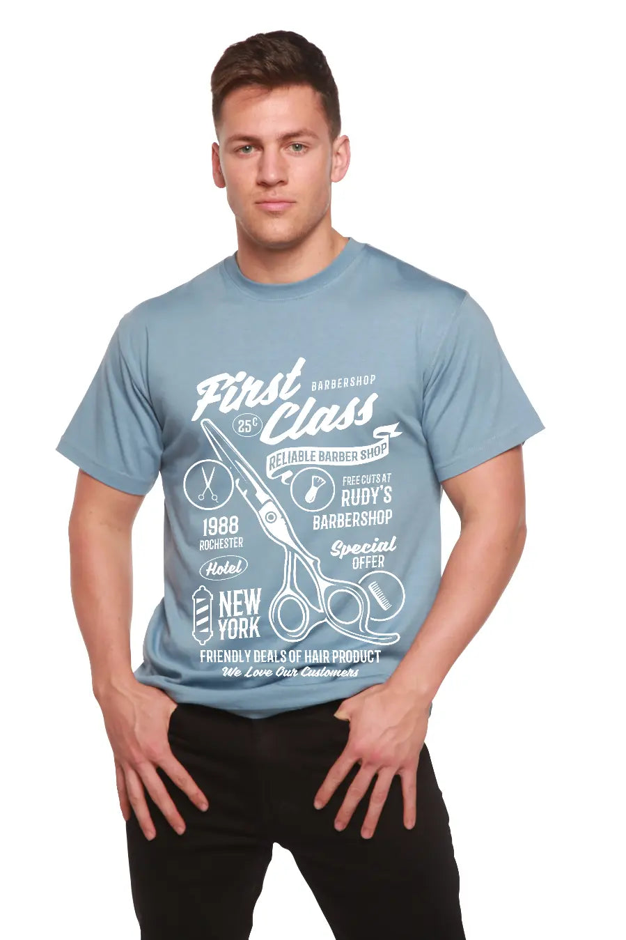 First Class Barber Men's Bamboo Viscose/Organic Cotton Short Sleeve Graphic T-Shirt Spun Bamboo