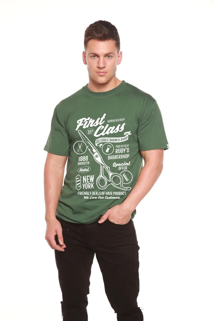 First Class Barber Men's Bamboo Viscose/Organic Cotton Short Sleeve Graphic T-Shirt Spun Bamboo