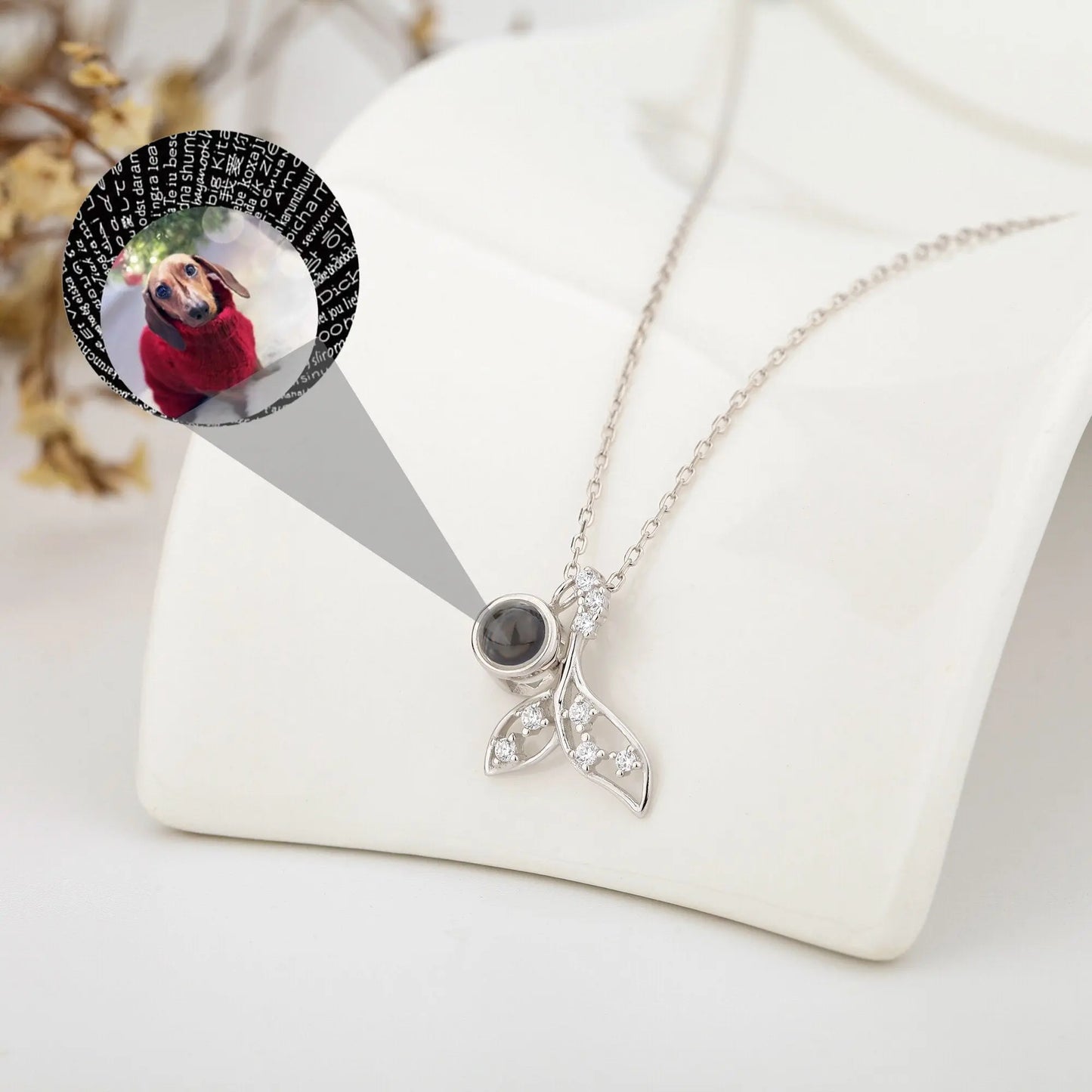 Fish Tail 925 Silver Custom Photo Name Projection Necklace - Blade & Thread