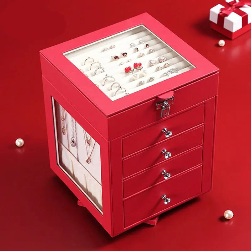 Five-layer detachable transparent rotating drawer jewelry armoire - Blade & Thread