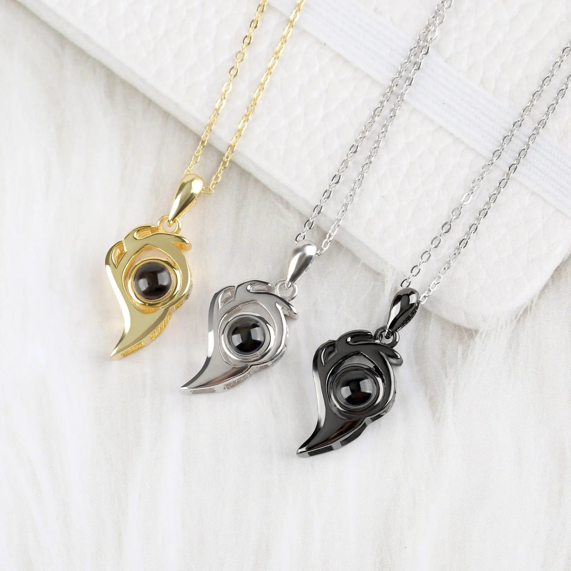 Flame Heart Shaped Custom Photo Projection Couples Necklaces - Blade & Thread