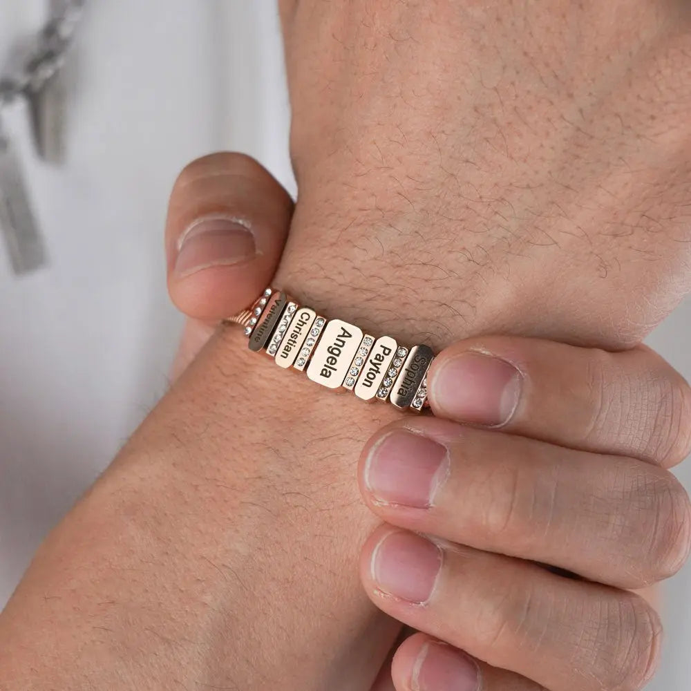 Flat snake bone chain diamond engraving bracelet - Blade & Thread
