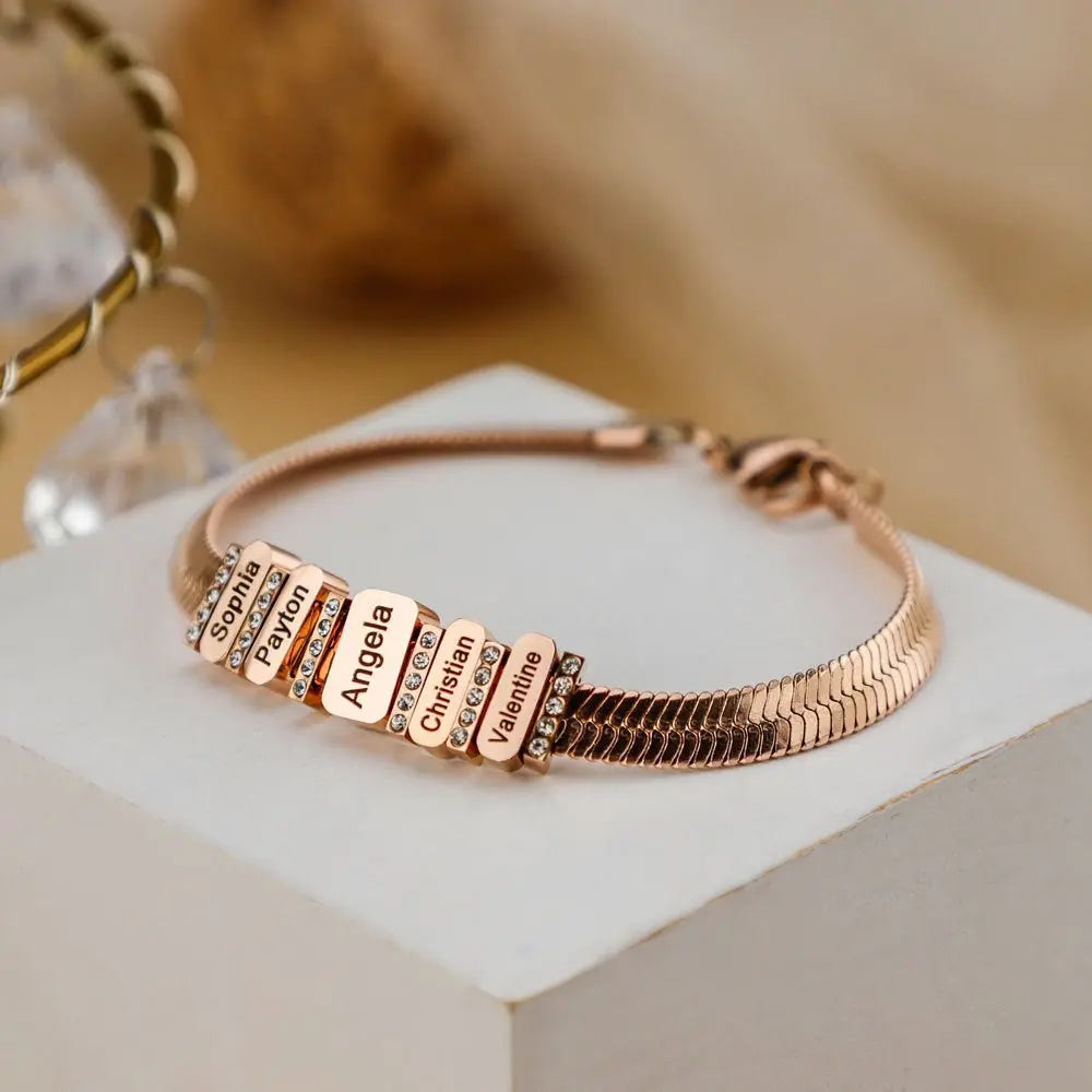 Flat snake bone chain diamond engraving bracelet - Blade & Thread