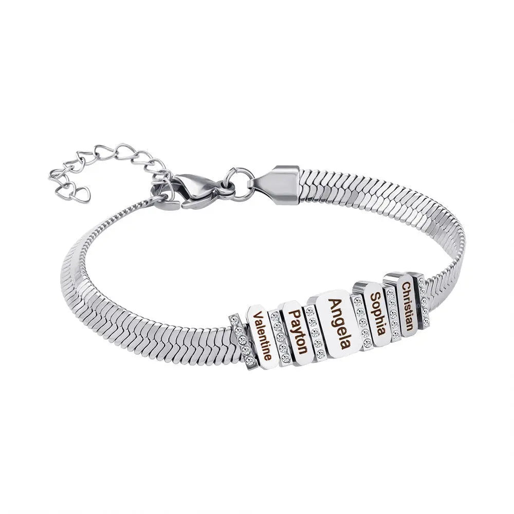 Flat snake bone chain diamond engraving bracelet - Blade & Thread