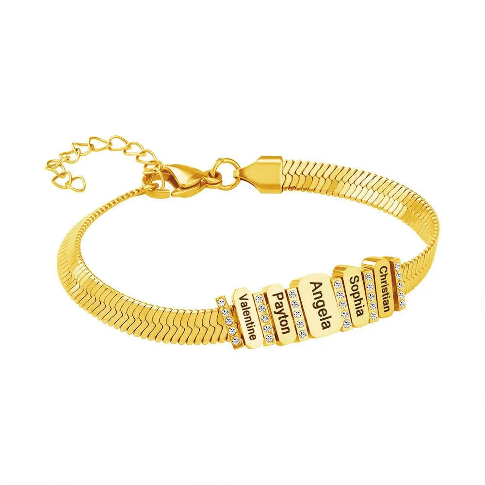 Flat snake bone chain diamond engraving bracelet - Blade & Thread