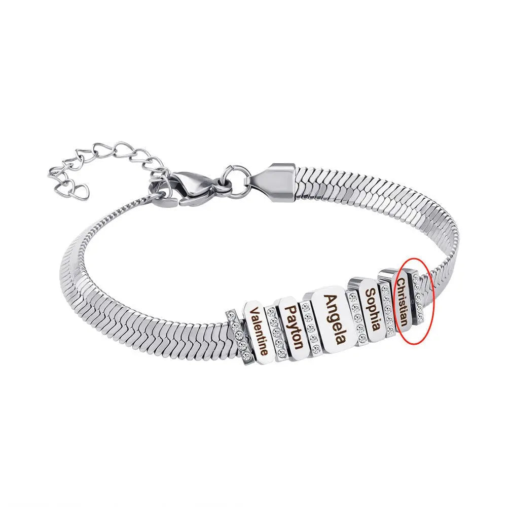 Flat snake bone chain diamond engraving bracelet - Blade & Thread