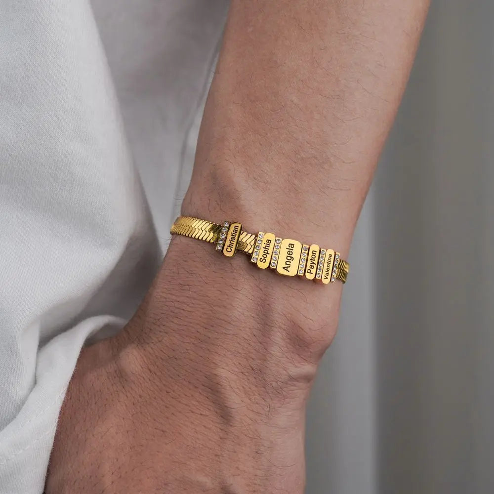 Flat snake bone chain diamond engraving bracelet - Blade & Thread