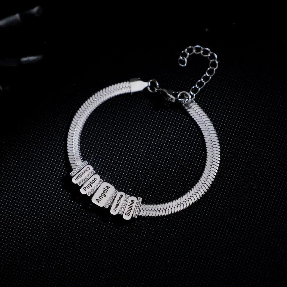 Flat snake bone chain diamond engraving bracelet - Blade & Thread