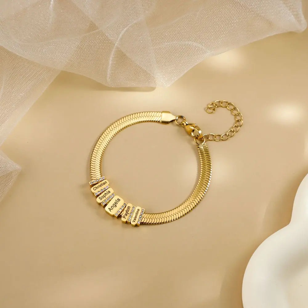 Flat snake bone chain diamond engraving bracelet - Blade & Thread