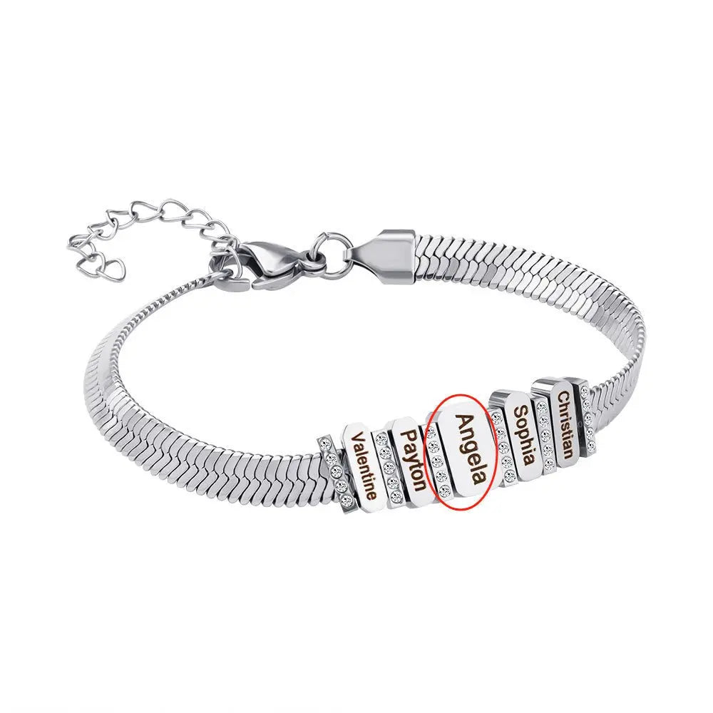Flat snake bone chain diamond engraving bracelet - Blade & Thread